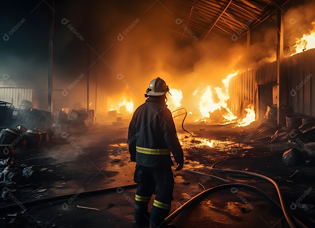 Bombeiro De Frente Pra Incêndio Imagem Inteligência Artificial