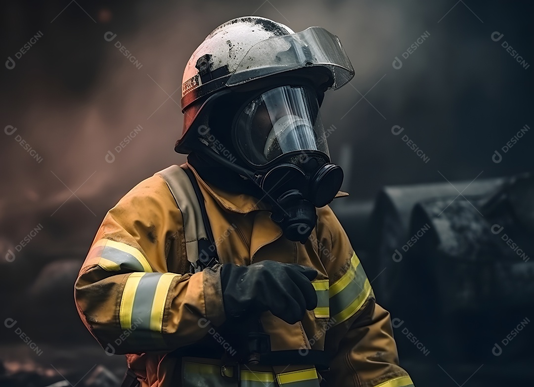Bombeiro Com Máscara De Fumaça Imagem Inteligência Artificial