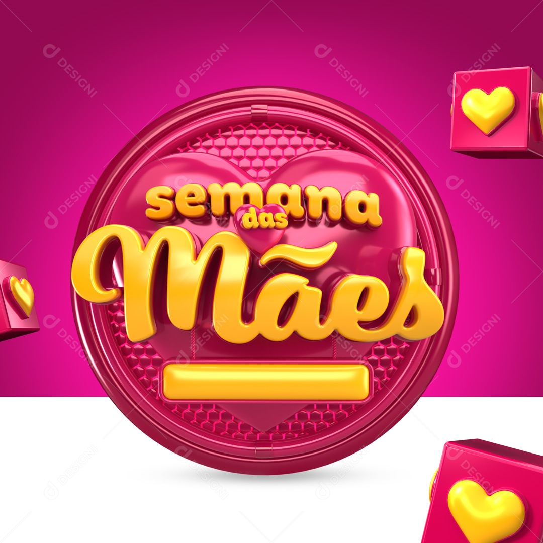 Selo 3D Semana Das Mães Rosa Para Composição PSD