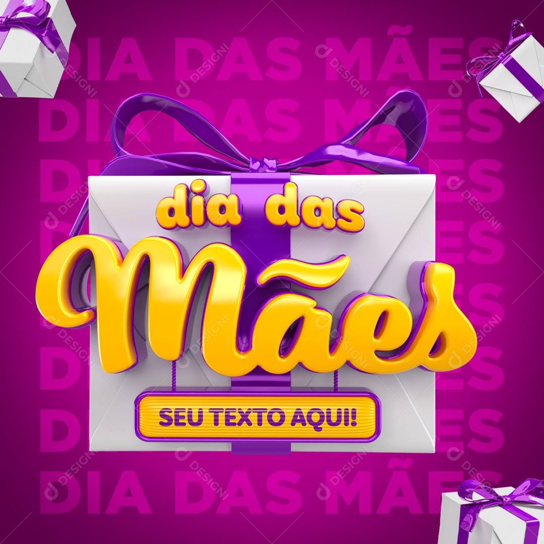 Selo 3D Dia Das Mães Presente Roxo Para Composição PSD