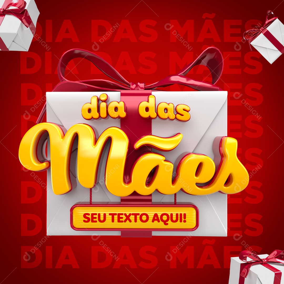 Selo 3D Dia Das Mães Presente Para Composição PSD