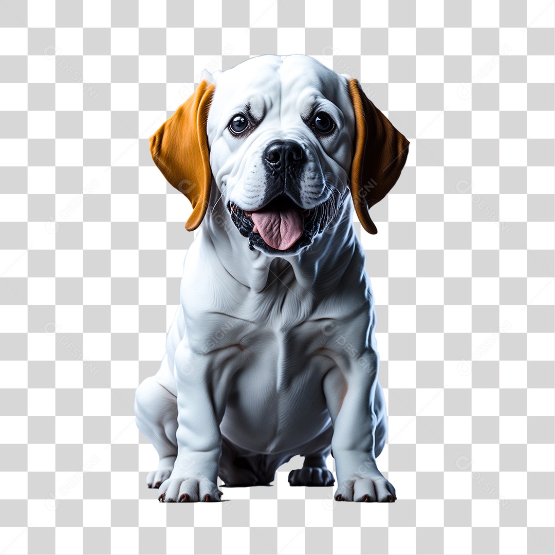 Cachorro Branco e Marrom Sentado PNG Transparente