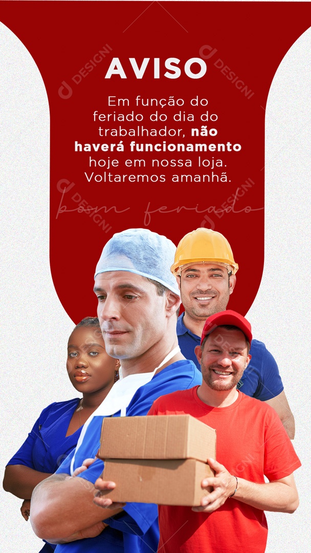 Social Media Story Aviso Feriado Dia Do Trabalhador PSD Editavel