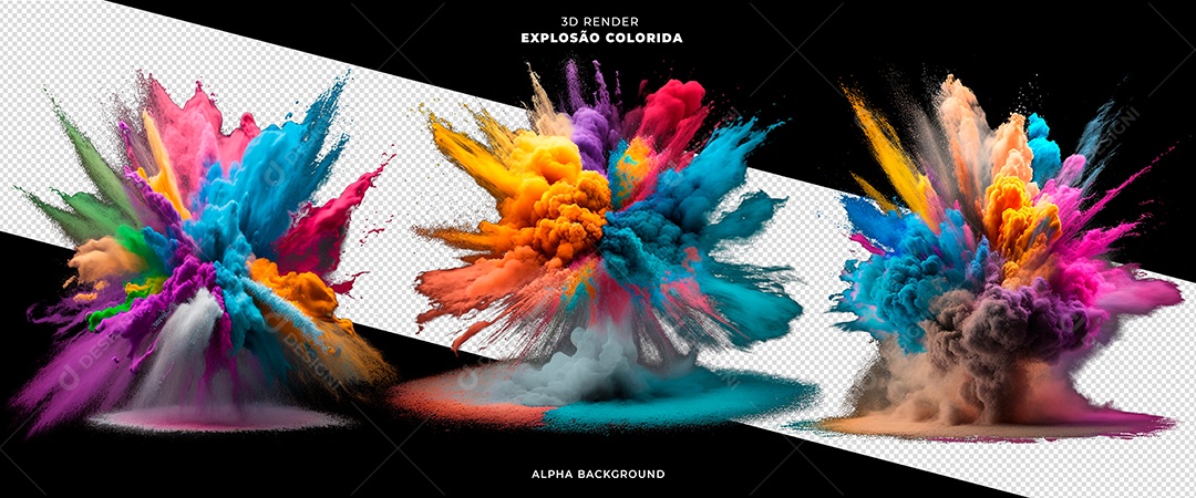 Elemento 3D Explosão Colorida Para Composição PSD