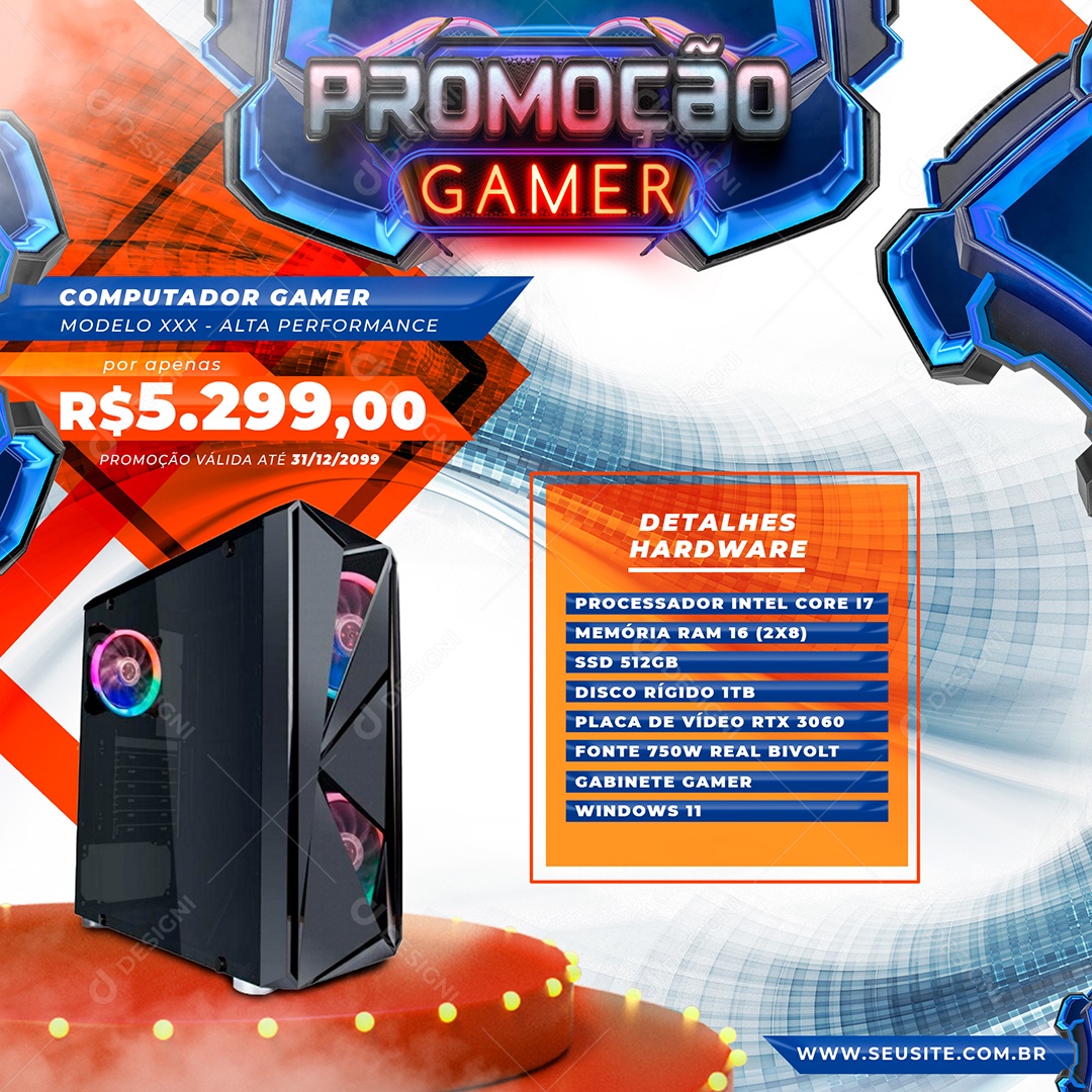 Social Media Super Promoção Computador Gamer PSD Editável