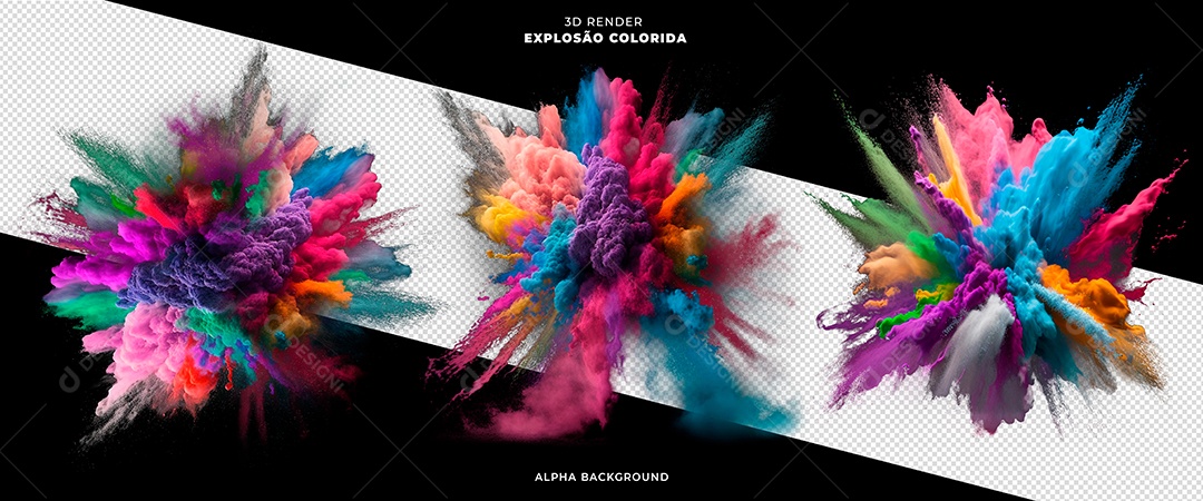 Elemento 3D Explosão Colorida Para Composição PSD