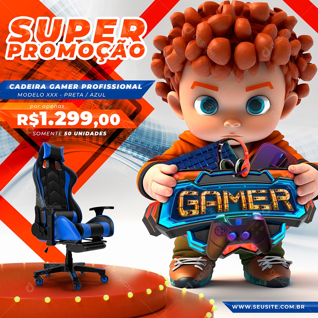 Social Media Super Promoção Cadeira Gamer PSD Editável