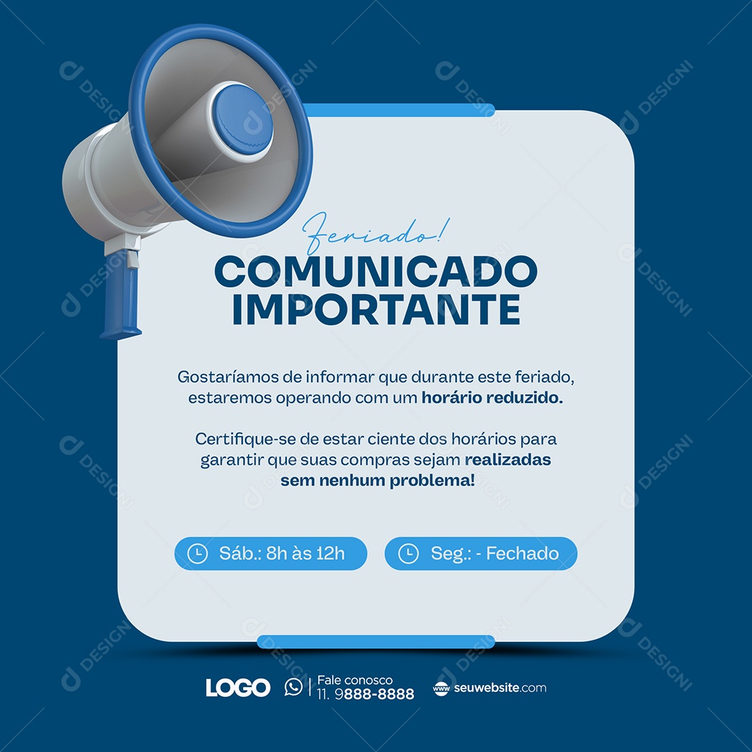 Comunicado Importante Feriado Dia do Trabalhador Social Media PSD Editável