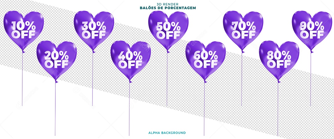 Discount Purple Heart Balloons 3D Element For PSD Composition
