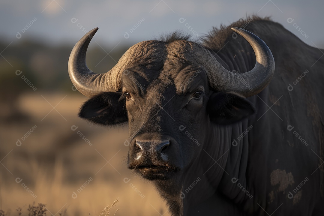 Búfalo olhando para a câmera fundo bonito gerado por IA