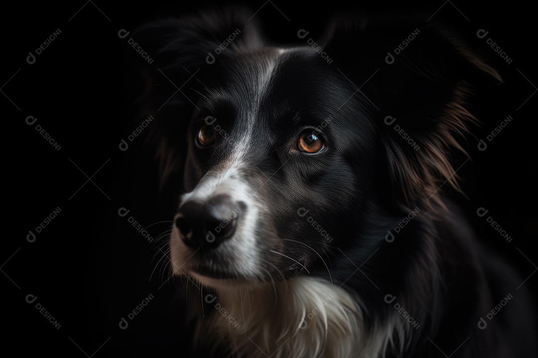 Border collie olhando para a câmera fundo preto gerado por IA