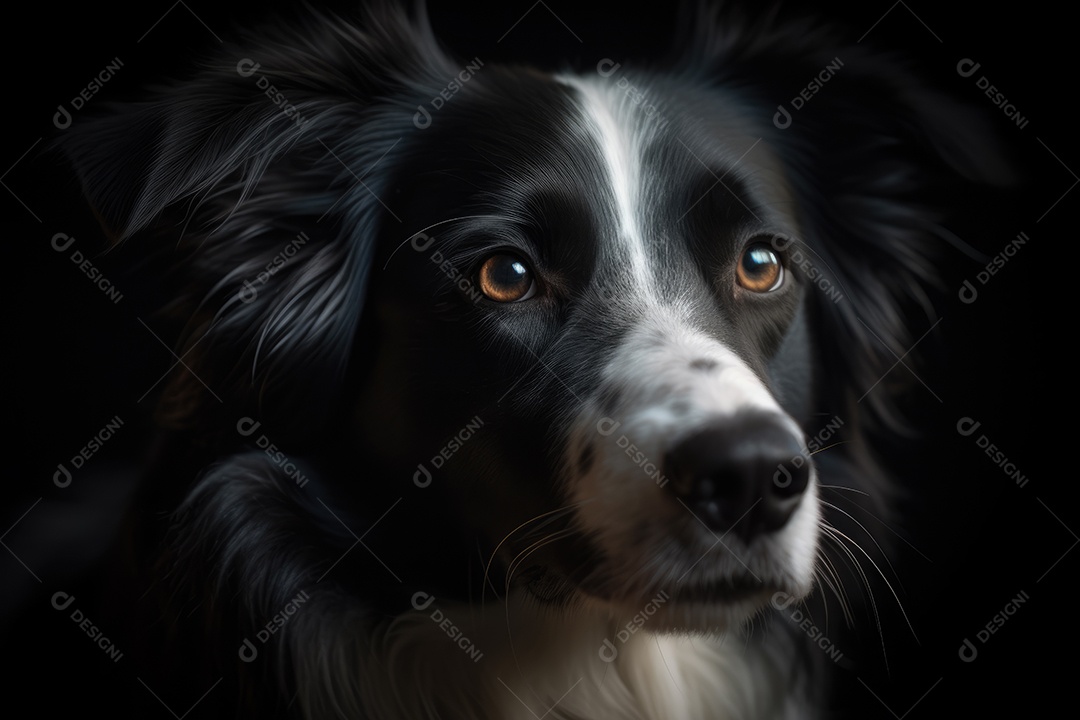 Border collie olhando para a câmera fundo preto gerado por IA