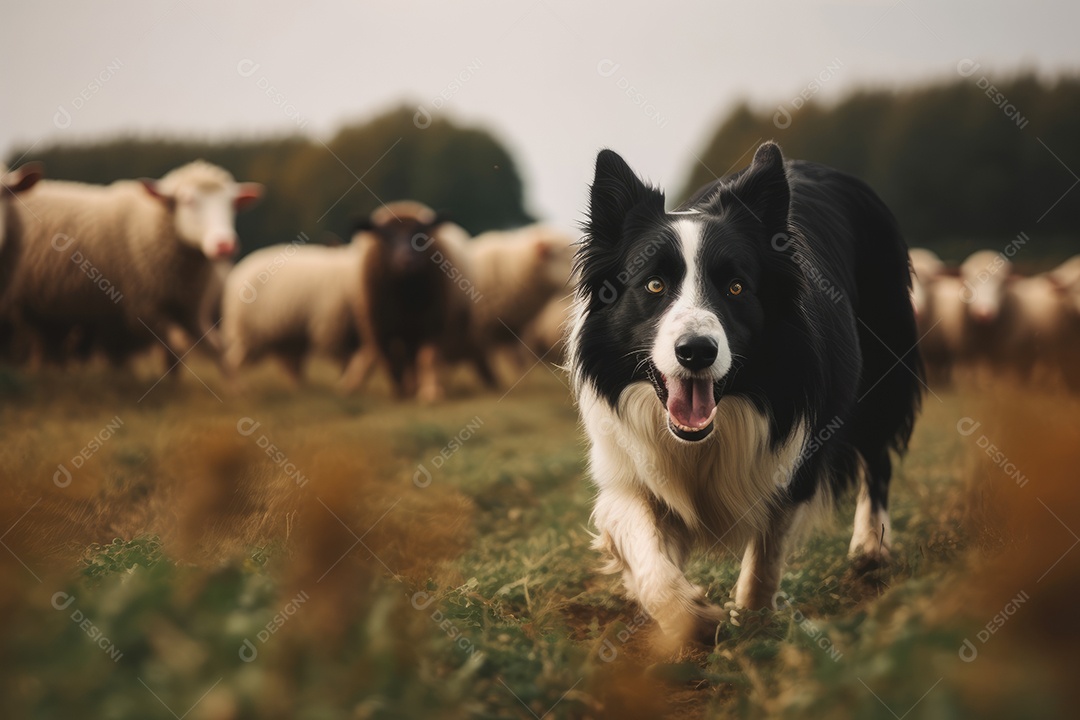 Border collie olhando para a câmera fundo preto gerado por IA