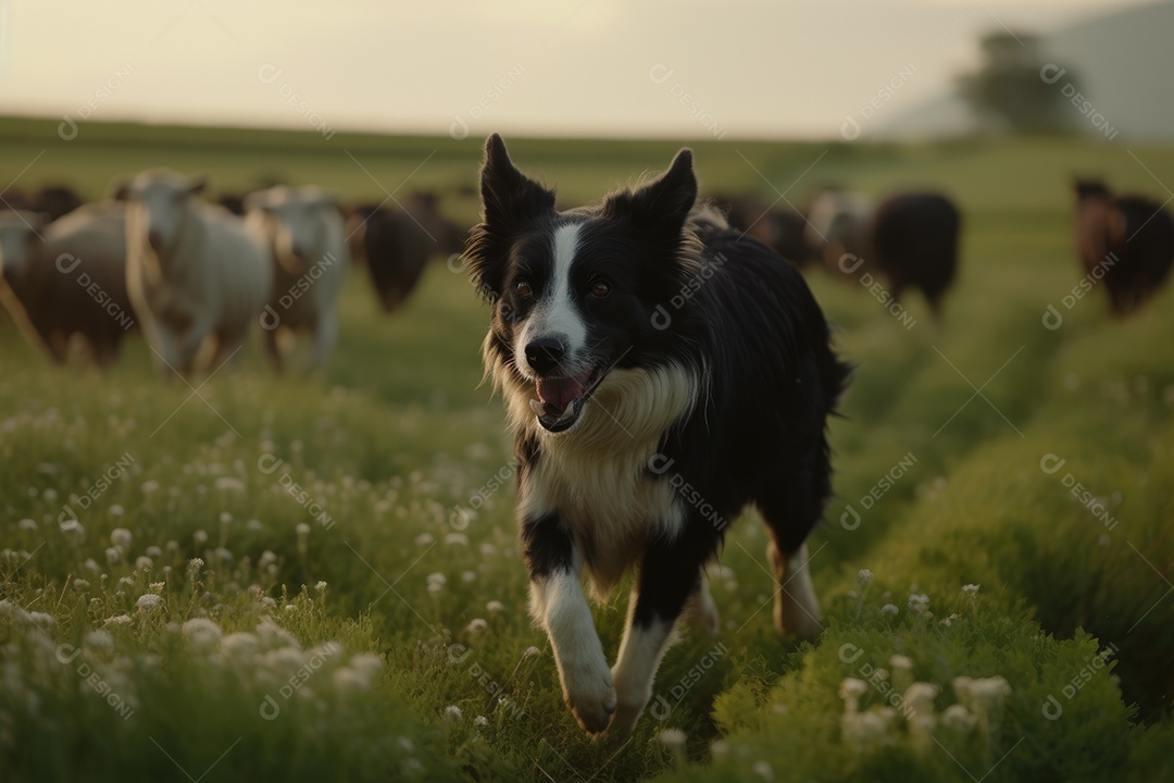 Border collie olhando para a câmera fundo preto gerado por IA