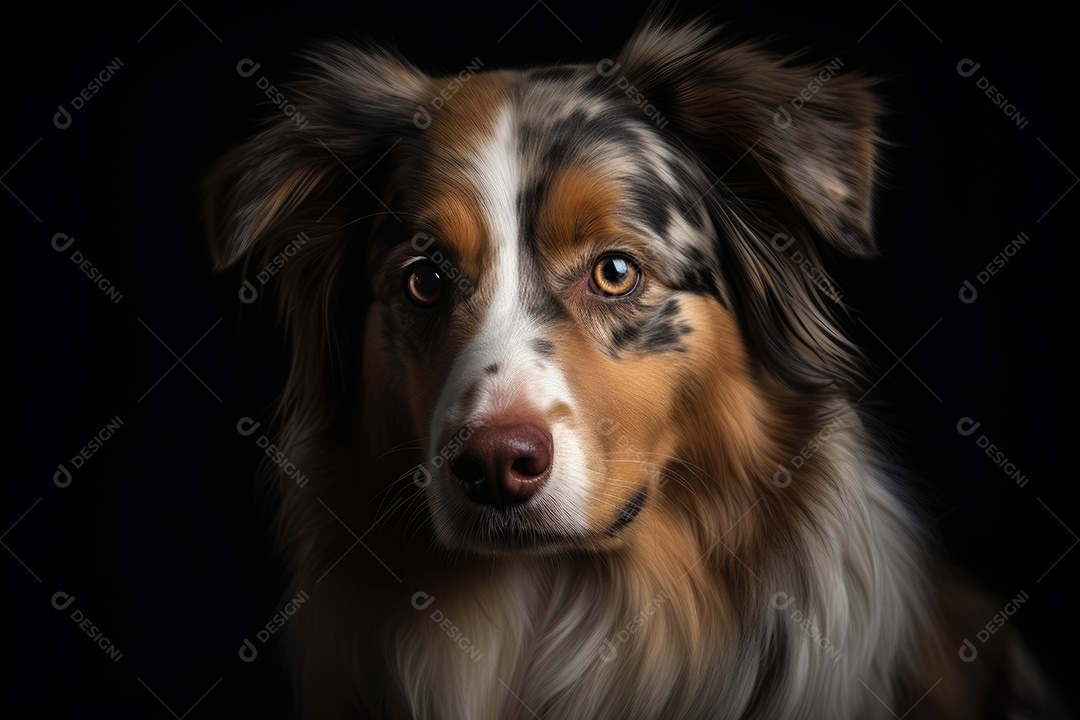 Cachorro olhando para a câmera fundo preto gerado por IA