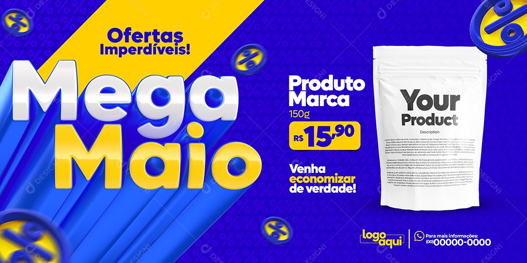 Social Media Banner Ofertas Imperdíveis Mega Maio Produto Supermercado PSD Editável