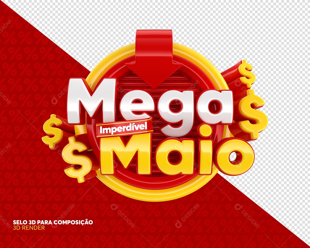 Maio Mega Imperdível Selo 3D Vermelho Para Composição PSD