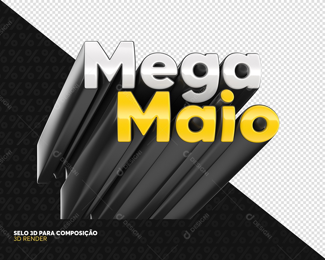Mega Maio Selo 3D Branco e Dourado Para Composição PSD