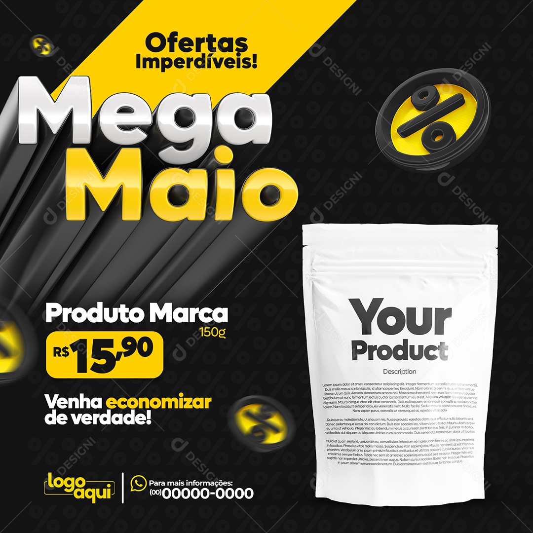 Ofertas Imperdíveis Mega Maio Produto Supermercado Social Media PSD Editável