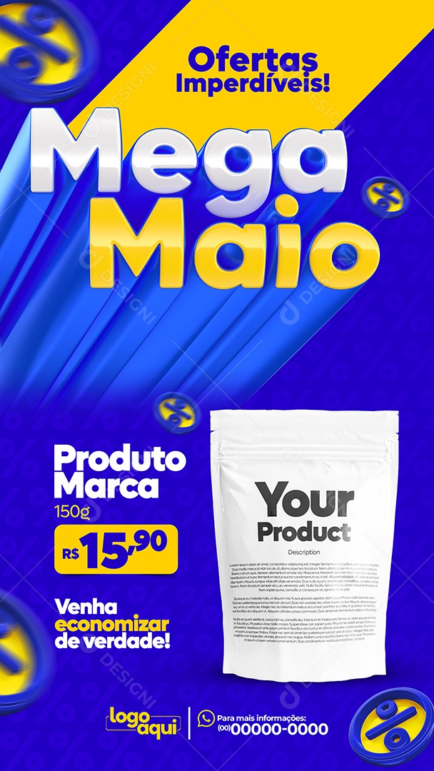 Social Media Story Ofertas Imperdíveis Mega Maio Produto Supermercado PSD Editável