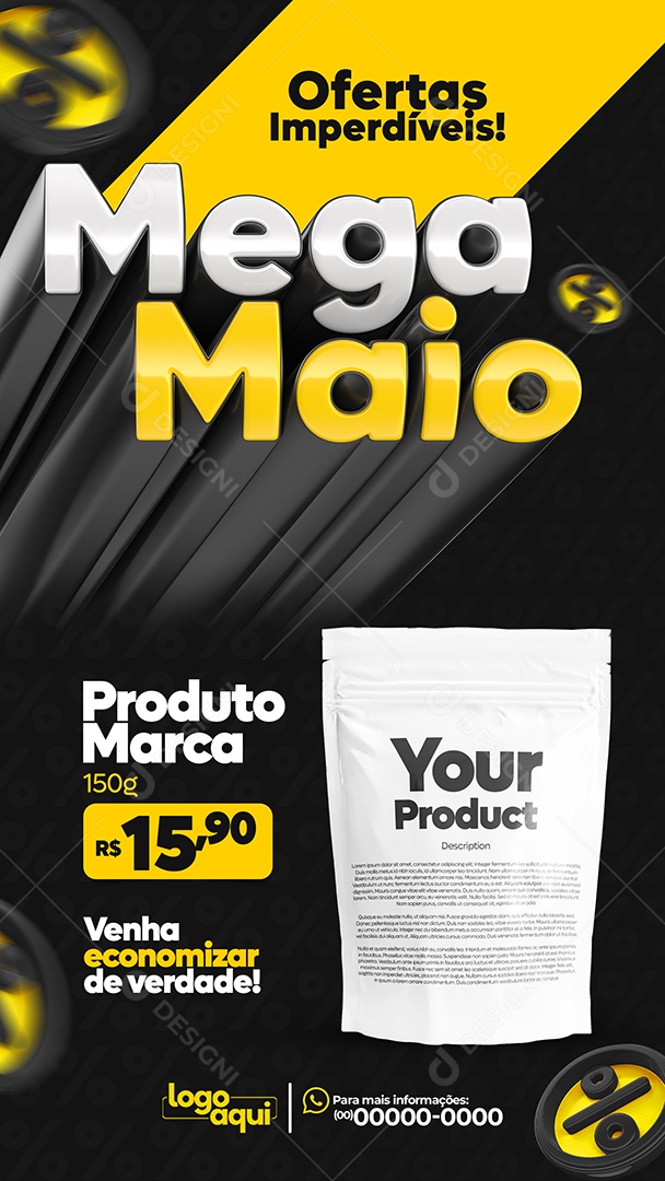Story Ofertas Imperdíveis Mega Maio Produto Supermercado Social Media PSD Editável