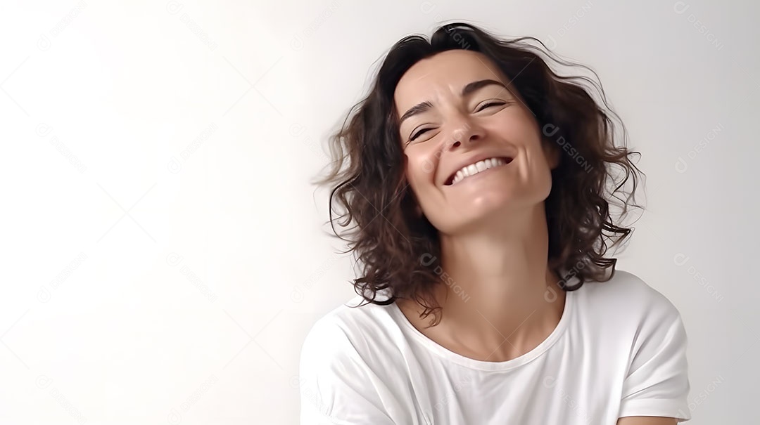 Linda mulher jovem sorridente sobre fundo isolado branco