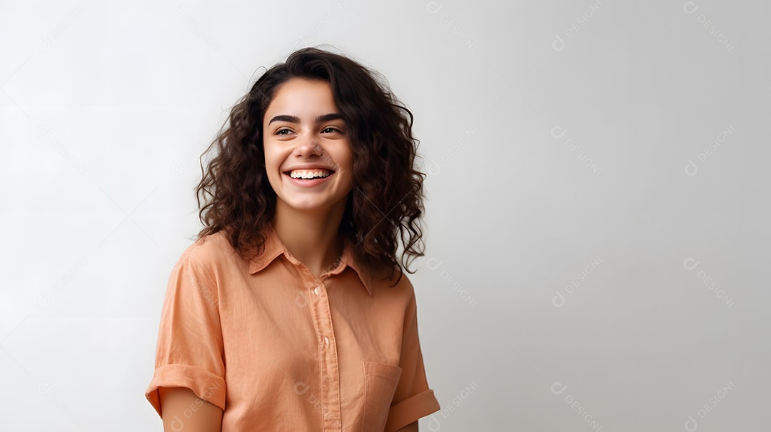 Linda mulher jovem sorridente sobre fundo isolado branco