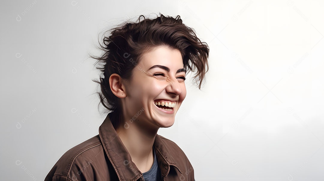 Linda mulher jovem sorridente sobre fundo isolado branco