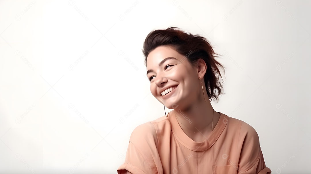 Linda mulher jovem sorridente sobre fundo isolado branco