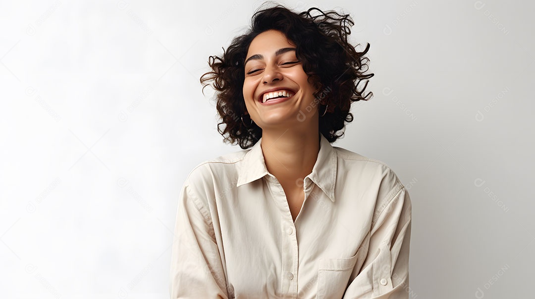Linda mulher jovem sorridente sobre fundo isolado branco