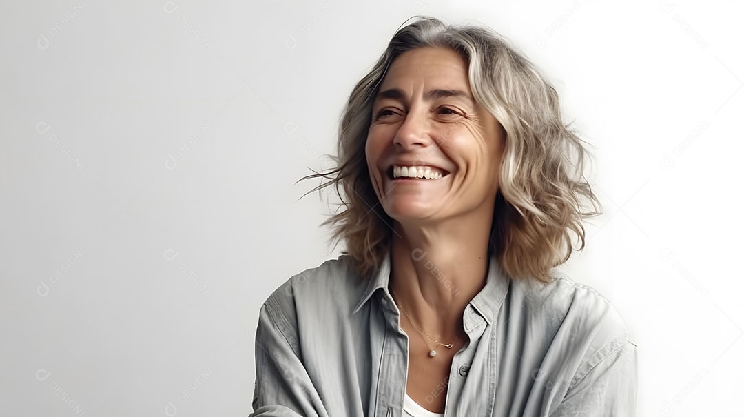 Linda mulher jovem sorridente sobre fundo isolado branco