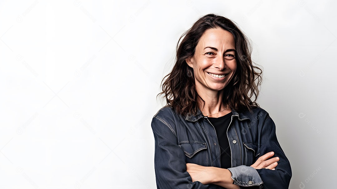 Linda mulher jovem sorridente sobre fundo isolado branco