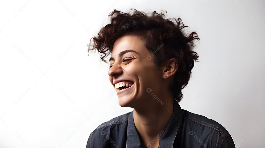 Linda mulher jovem sorridente sobre fundo isolado branco