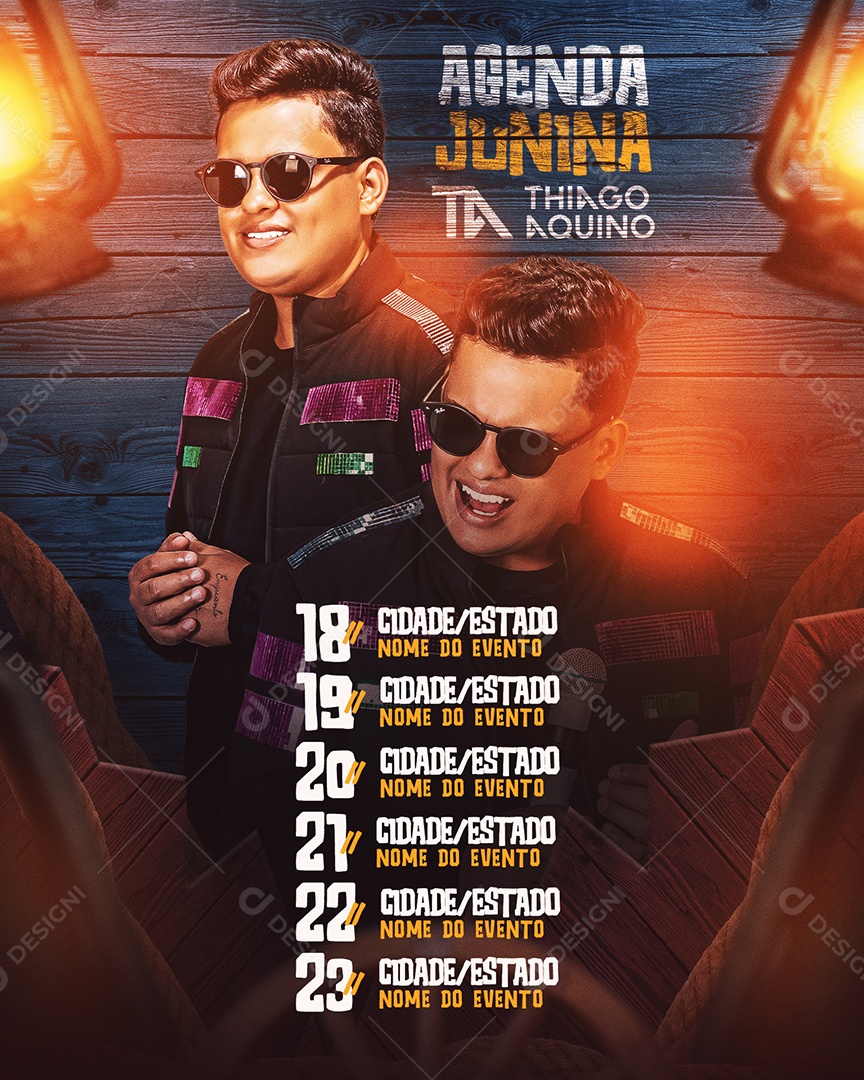 Flyer Agenda Junina Thiago Aquino Social Media PSD Editável
