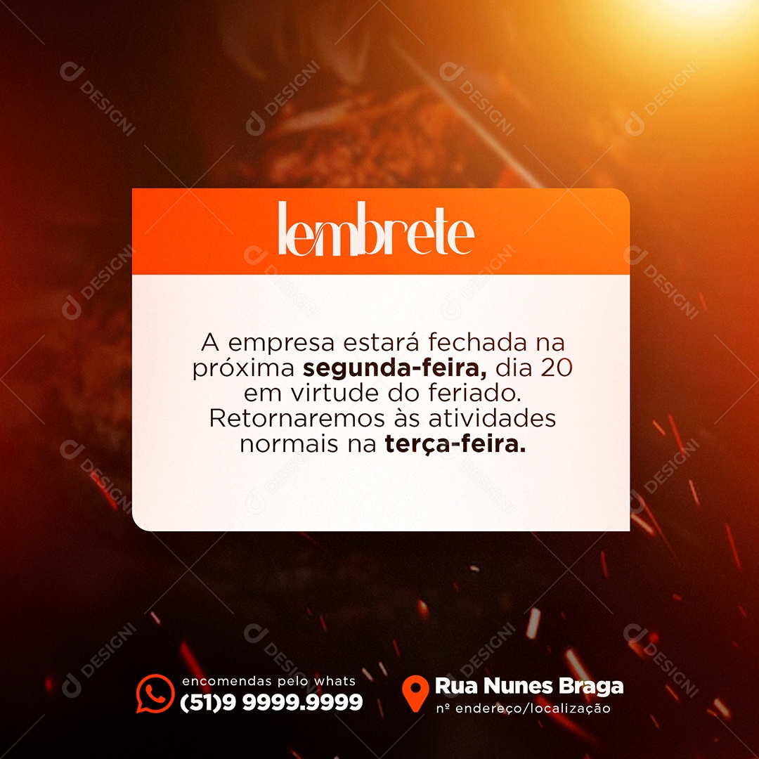 Social Media Lembrete De Feriado Dia 20 PSD Editavel