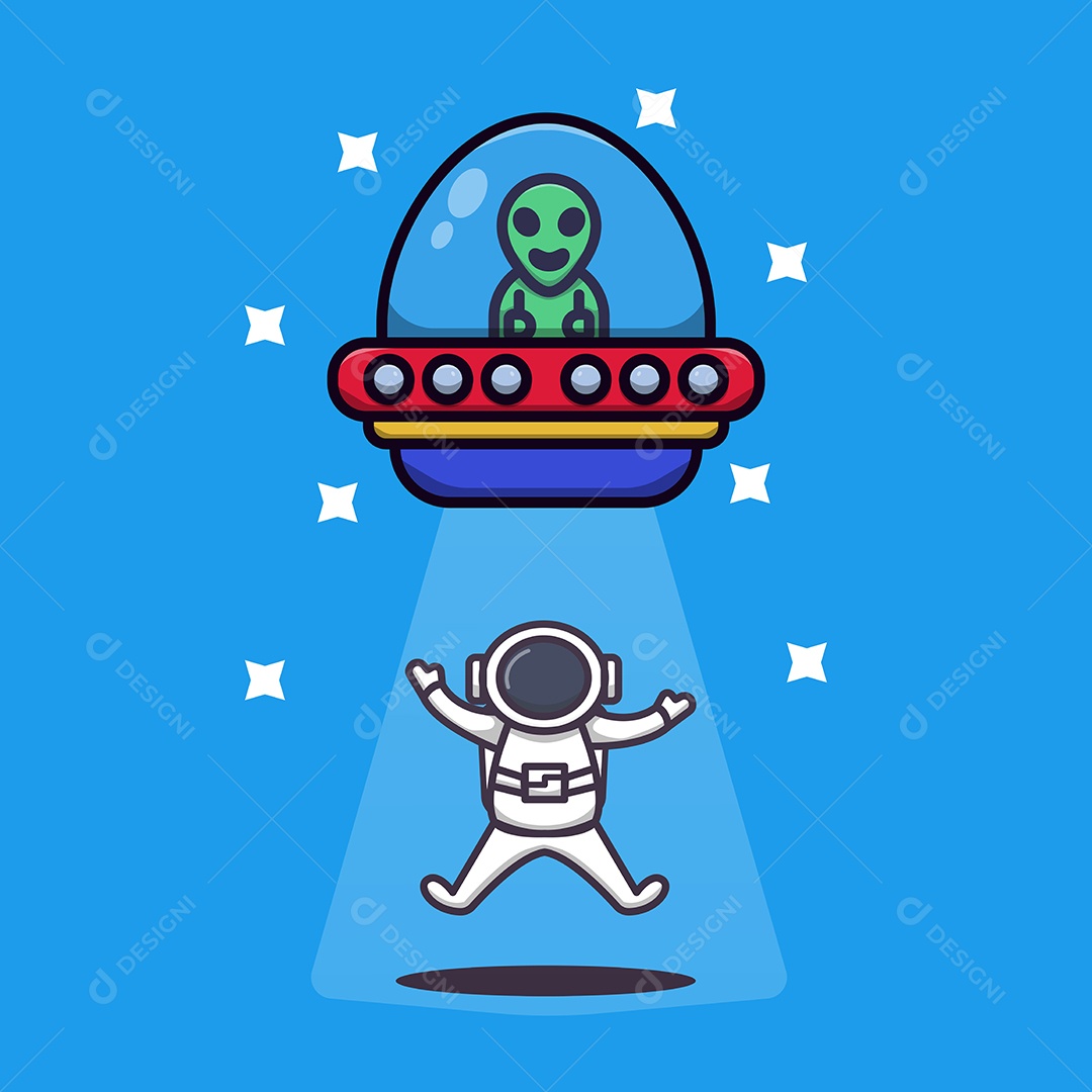 Abdução Alienígena Astronauta Raios Ufo Vetor EPS Editável