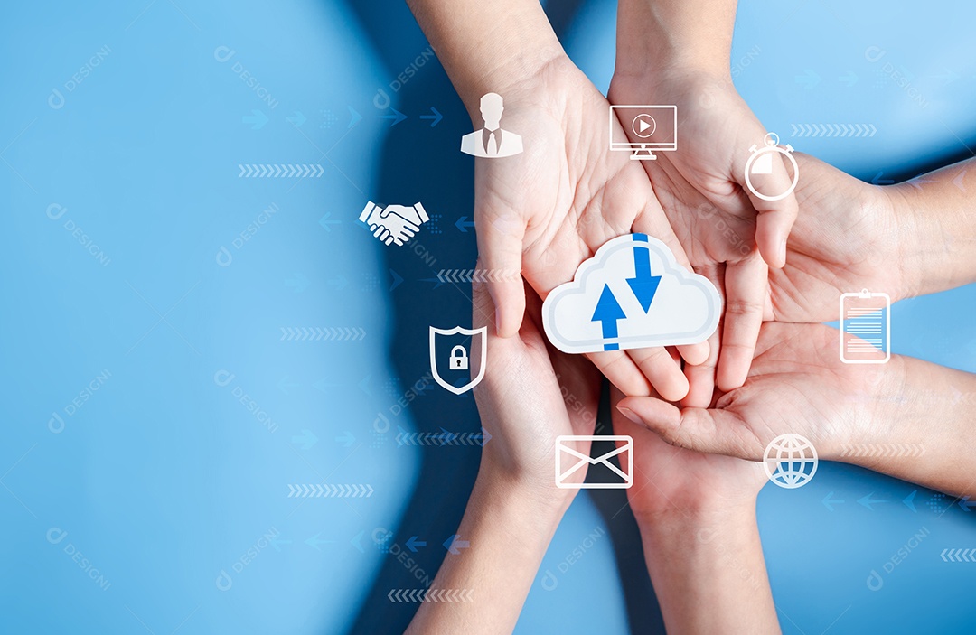 Tecnologia digital do diagrama de computação em nuvem, pessoas de negócios no sistema Cloud.