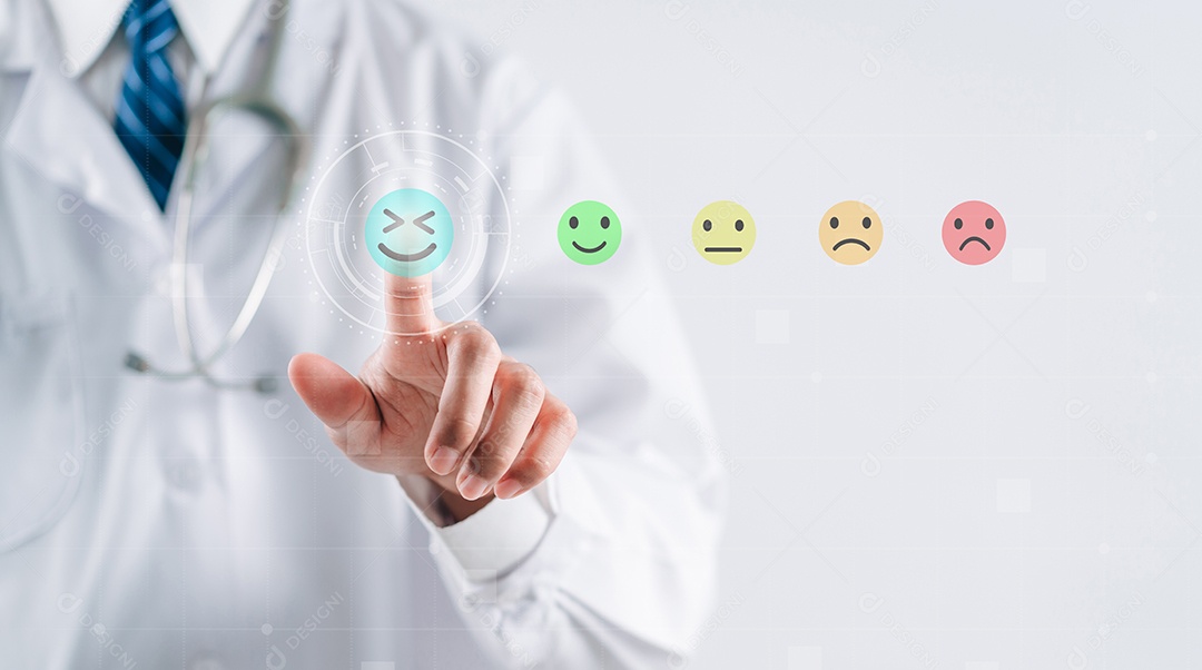 Médico tocando Nível de avaliação de saúde mental máximo positivo.