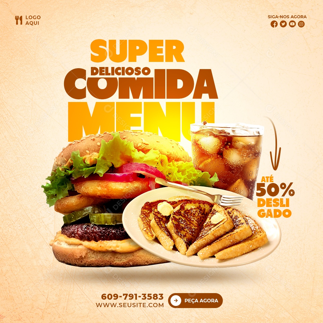 Social Media Feed Super Delicioso Comida Menu PSD Editável