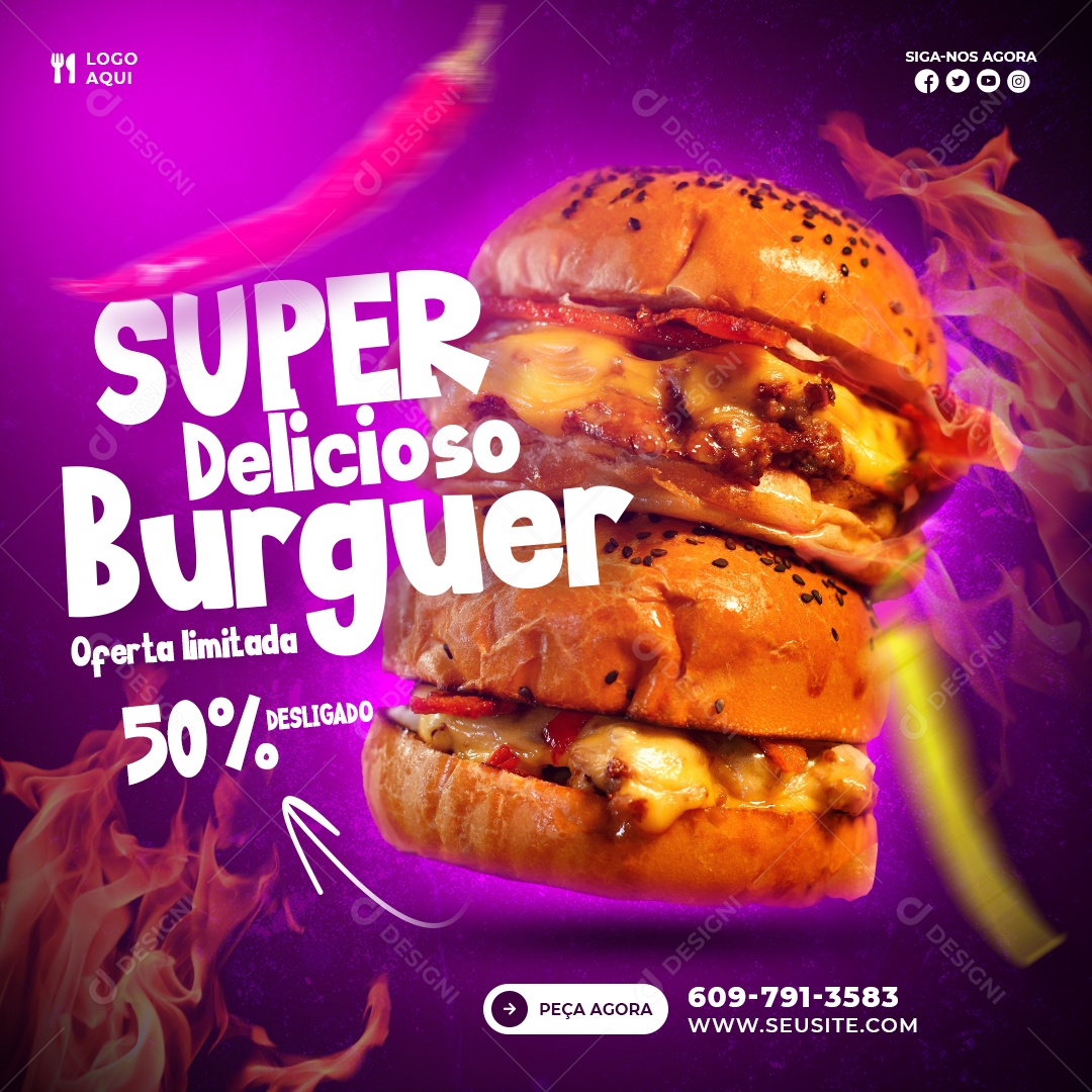 Social Media Feed Super Delicioso Burguer PSD Editavel