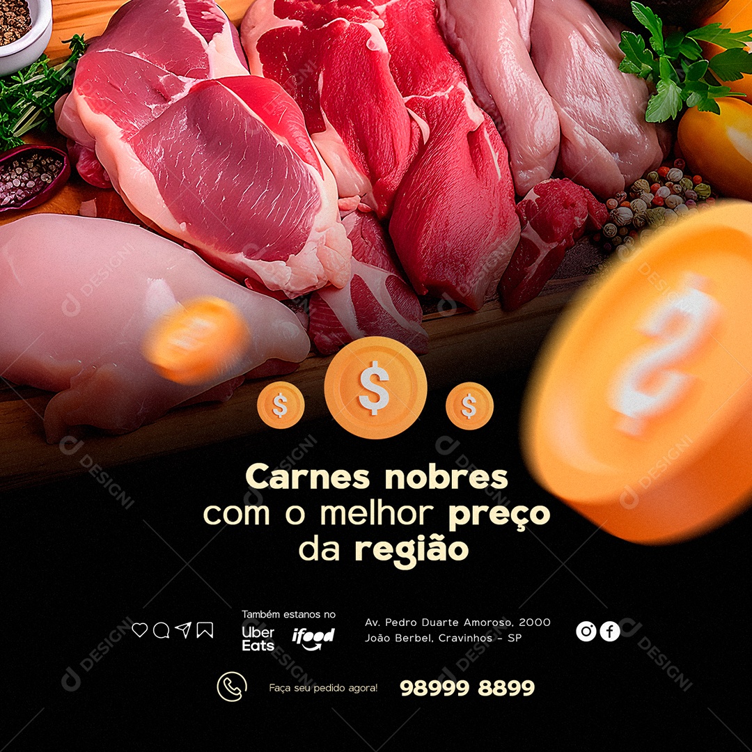 Carnes Nobres Com o Melhor Preço Da Região Açougue Social Media PSD Editável