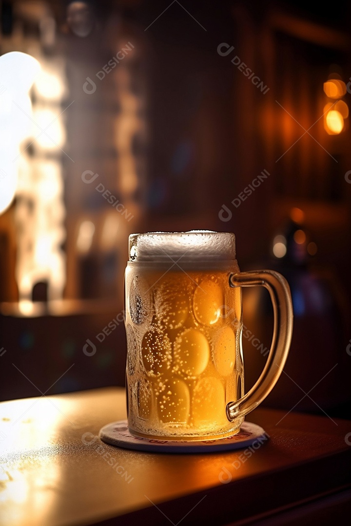 Copo de bebida cerveja sobre a mesa do bar