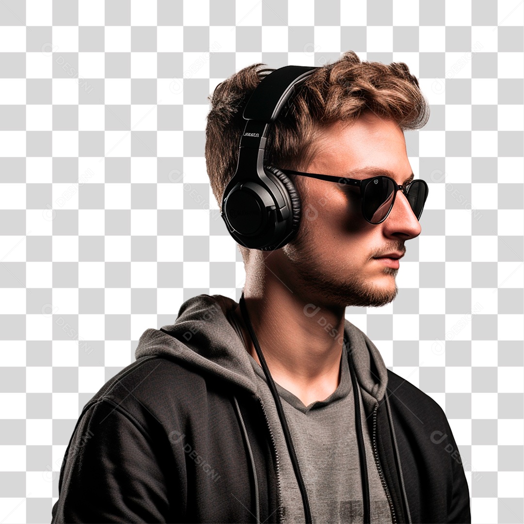 Homem jovem usando fone de ouvido