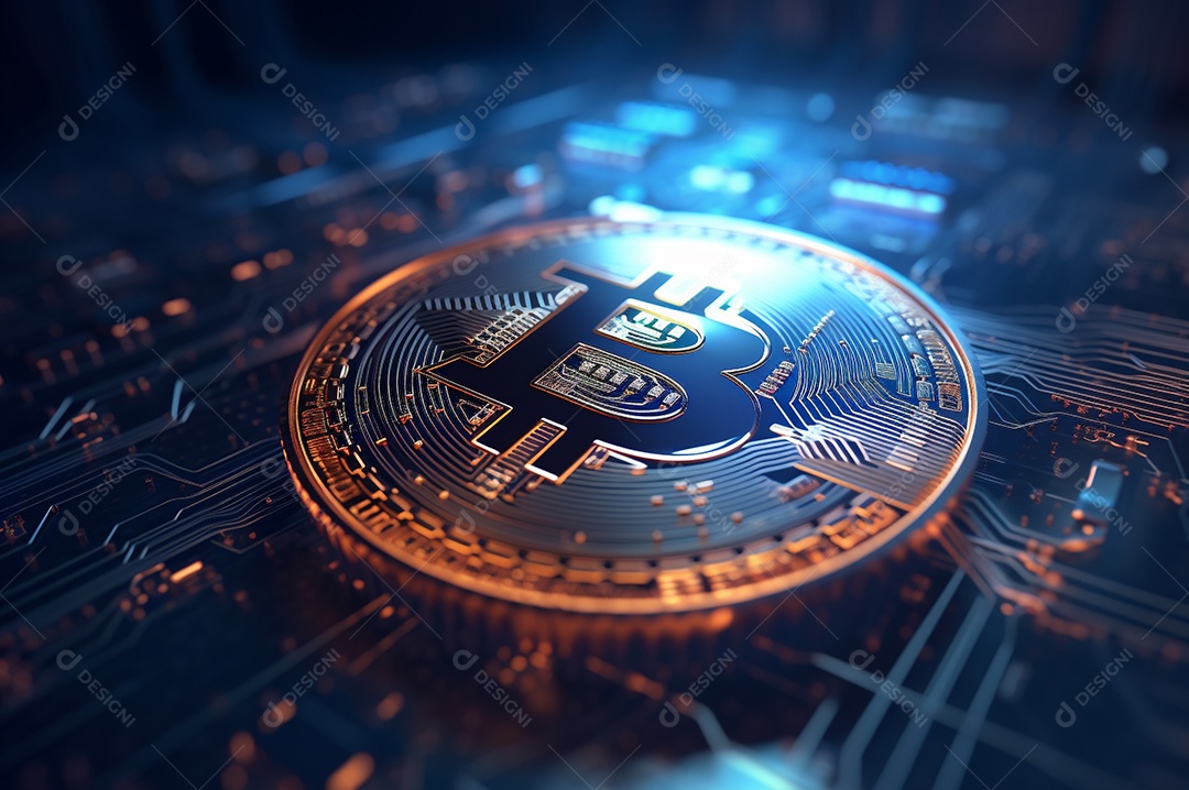 Criptografia digital de moeda criptográfica de blockchain de ícone Bitcoin, conceito de plano de fundo de conexões de rede global de tecnologia.