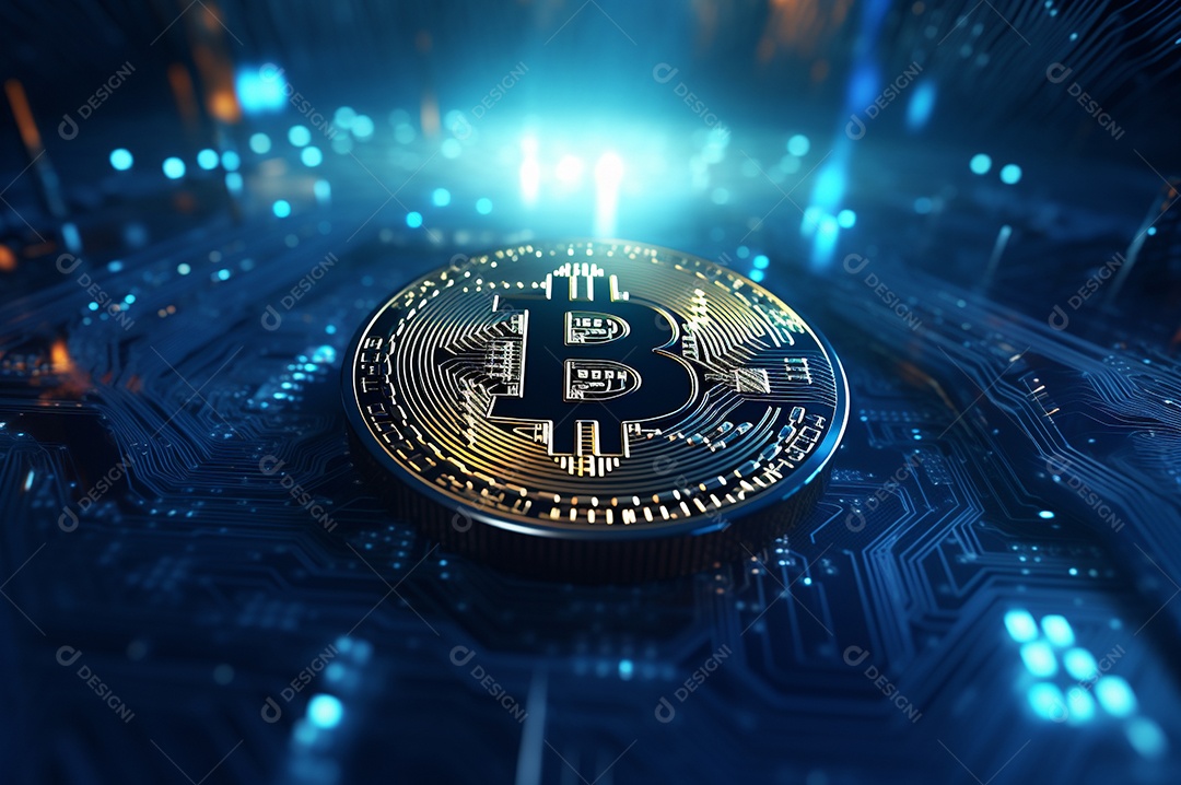 Criptografia digital de moeda criptográfica de blockchain de ícone Bitcoin, conceito de plano de fundo de conexões de rede global de tecnologia.