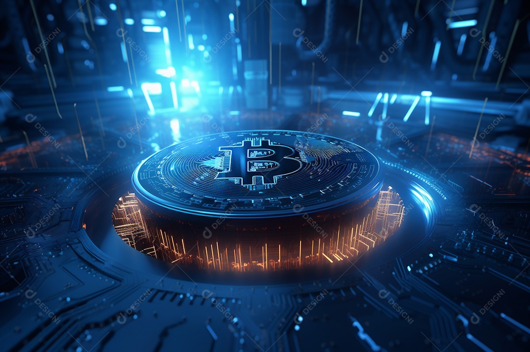 Criptografia digital de moeda criptográfica de blockchain de ícone Bitcoin, conceito de plano de fundo de conexões de rede global de tecnologia.