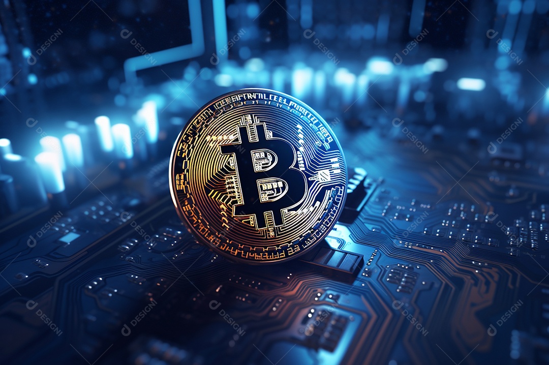 Criptografia digital de moeda criptográfica de blockchain de ícone Bitcoin, conceito de plano de fundo de conexões de rede global de tecnologia.