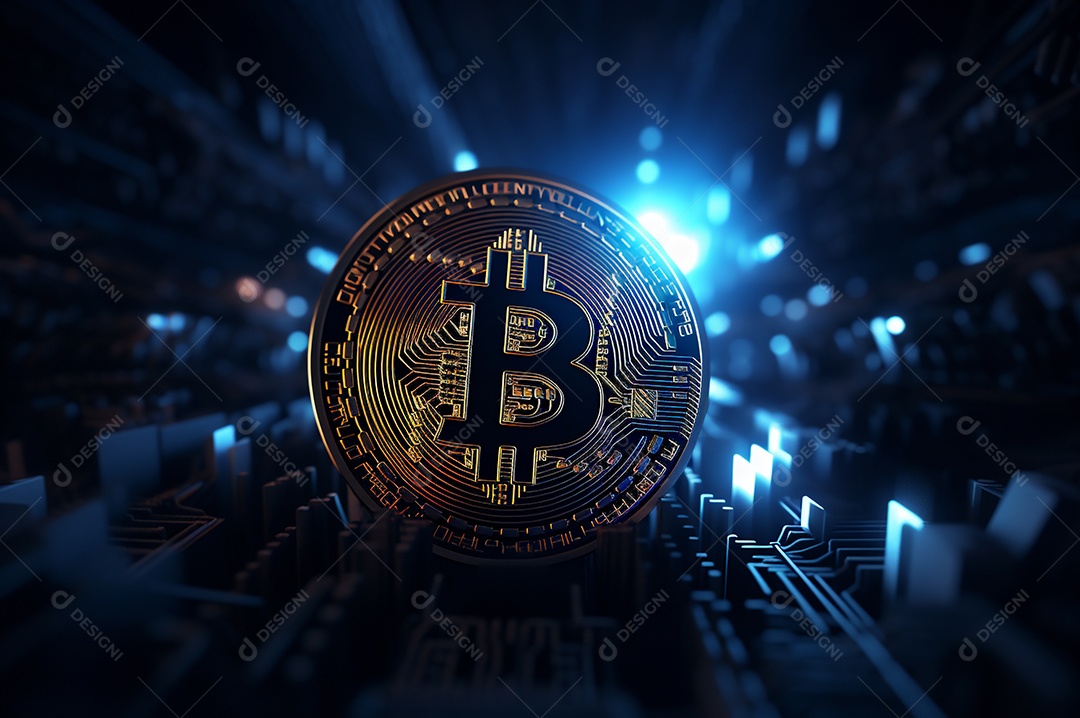 Criptografia digital de moeda criptográfica de blockchain de ícone Bitcoin, conceito de plano de fundo de conexões de rede global de tecnologia.