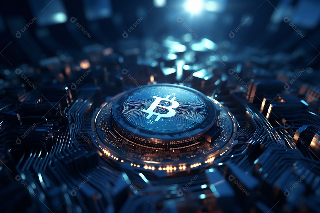 Criptografia digital de moeda criptográfica de blockchain de ícone Bitcoin, conceito de plano de fundo de conexões de rede global de tecnologia.