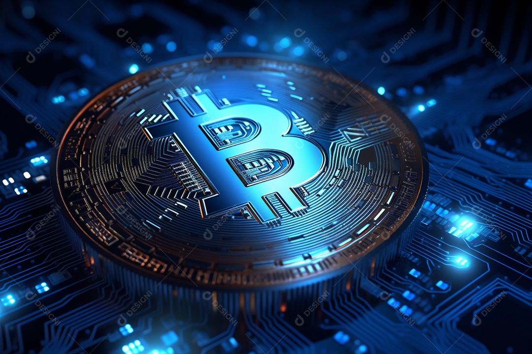 Criptografia digital de moeda criptográfica de blockchain de ícone Bitcoin, conceito de plano de fundo de conexões de rede global de tecnologia.